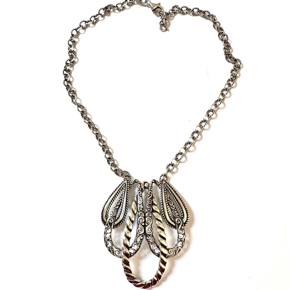 NEW CAROLYN POLLACK Statement Necklace Sterling Filigree Scroll Loop NEW